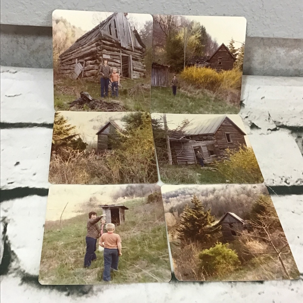 Vintage Photographs Pictures Rustic Log Cabin People Ephemera‎ Lot Of 6 Rounded